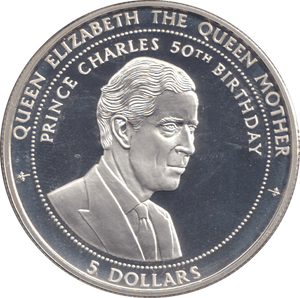 1998 SILVER PROOF FIVE DOLLARS CHARLES 50TH BIRTHDAY - SILVER WORLD COINS - Cambridgeshire Coins