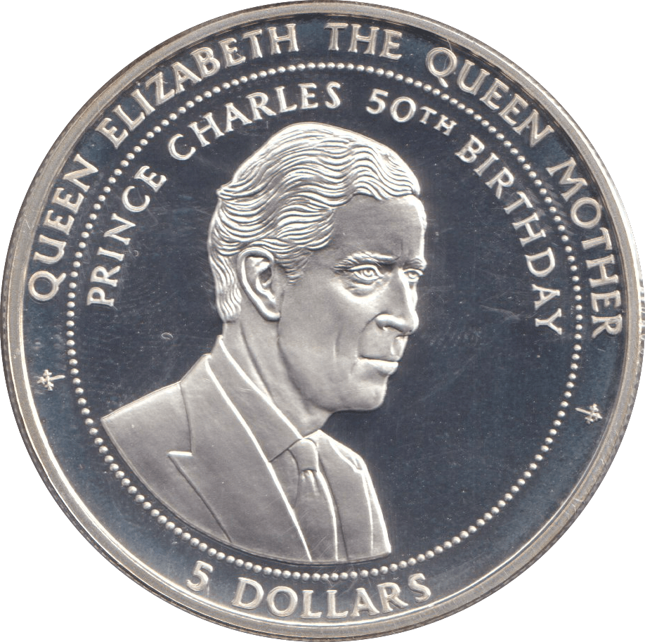 1998 SILVER PROOF FIVE DOLLARS CHARLES 50TH BIRTHDAY - SILVER WORLD COINS - Cambridgeshire Coins