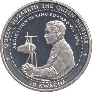 1998 SILVER PROOF TWENTY KWACHA ABDICATION OF KING EDWARD - SILVER WORLD COINS - Cambridgeshire Coins