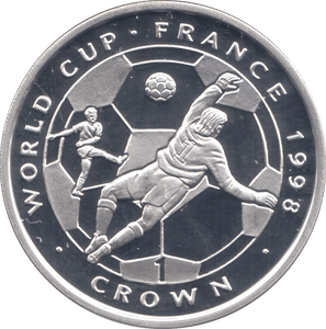1998 SILVER PROOF WORLD CUP FRANCE COMMEMORATIVE CROWN ISLE OF MAN - SILVER WORLD COINS - Cambridgeshire Coins