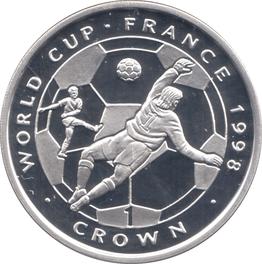 1998 SILVER PROOF WORLD CUP FRANCE COMMEMORATIVE CROWN ISLE OF MAN - SILVER WORLD COINS - Cambridgeshire Coins