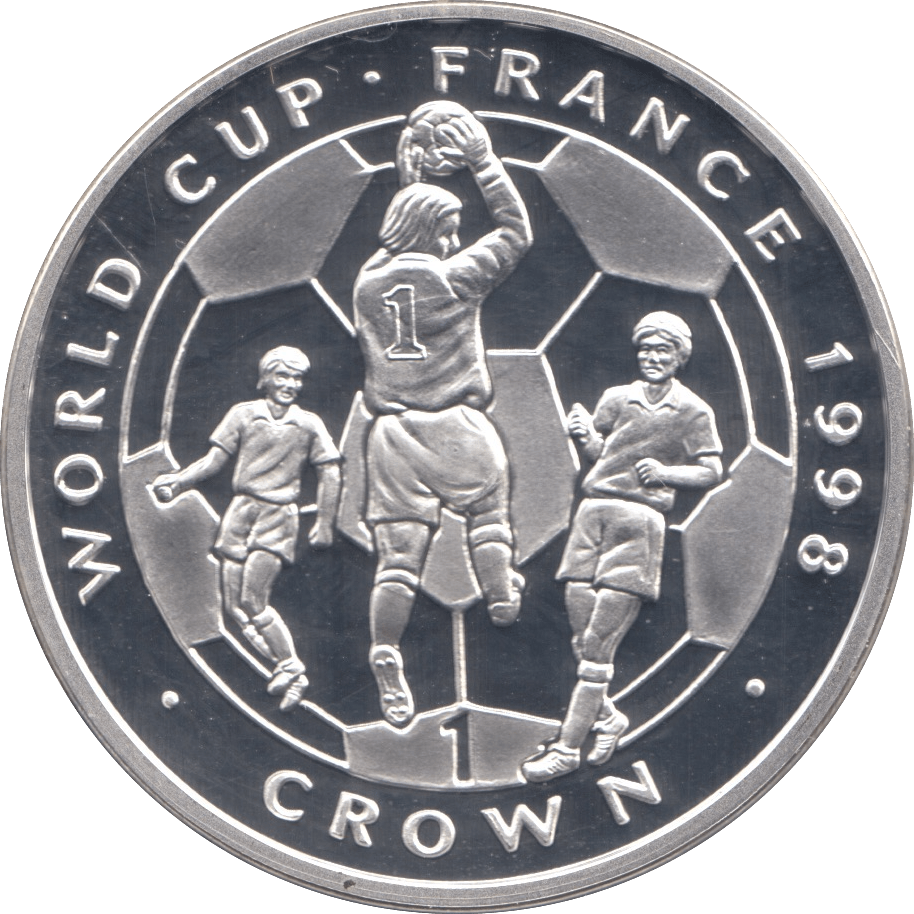1998 SILVER PROOF WORLD CUP FRANCE COMMEMORATIVE CROWN ISLE OF MAN - SILVER WORLD COINS - Cambridgeshire Coins