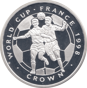 1998 SILVER PROOF WORLD CUP FRANCE COMMEMORATIVE CROWN ISLE OF MAN - SILVER WORLD COINS - Cambridgeshire Coins