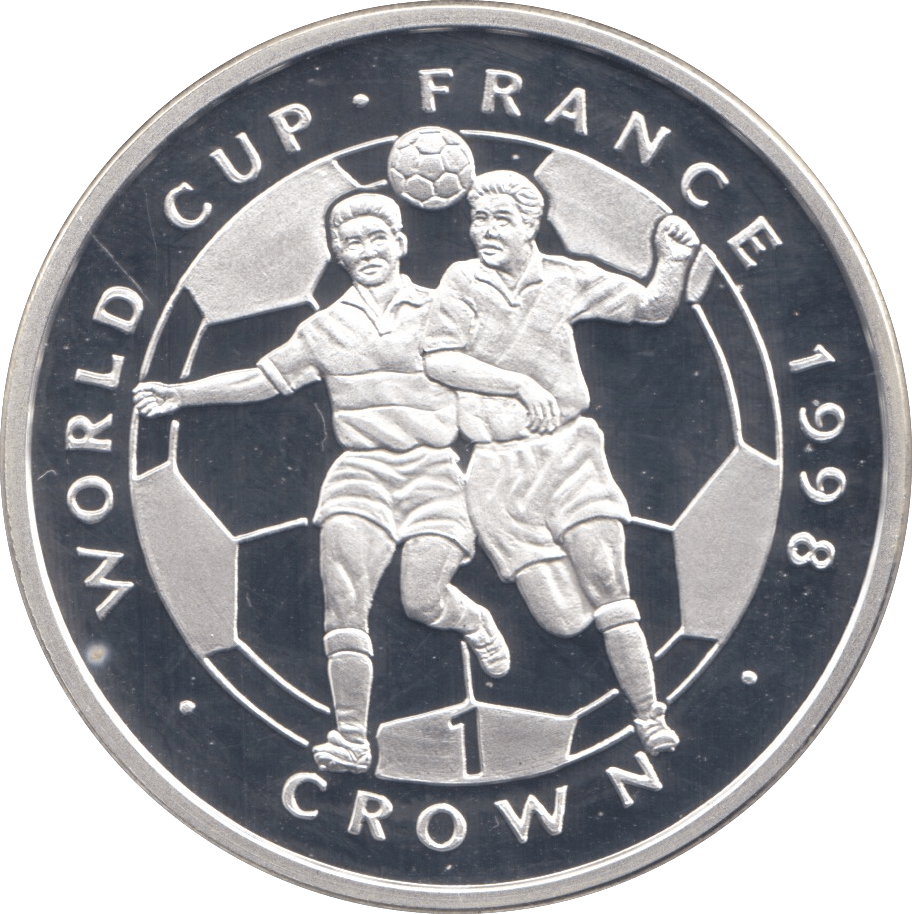 1998 SILVER PROOF WORLD CUP FRANCE COMMEMORATIVE CROWN ISLE OF MAN - SILVER WORLD COINS - Cambridgeshire Coins