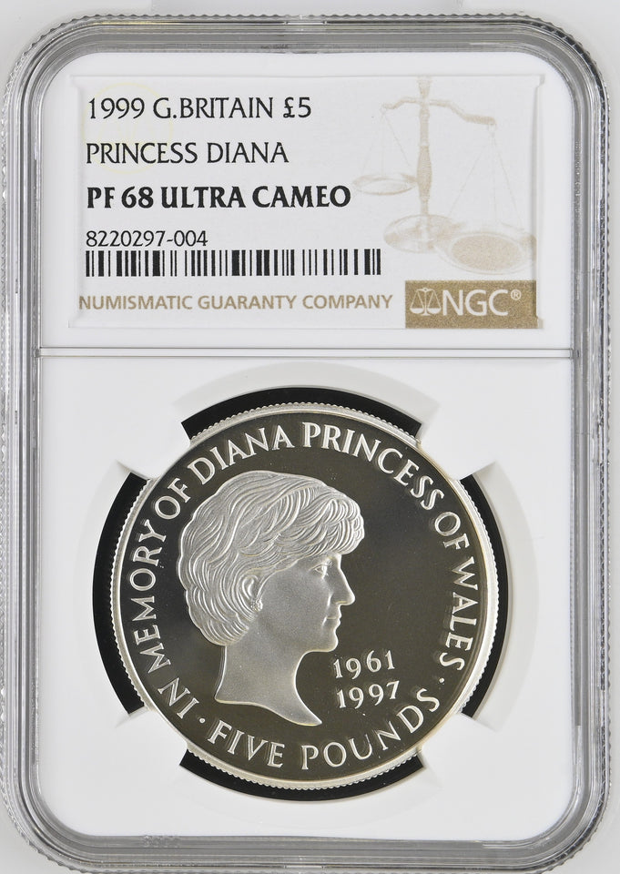 1999 FIVE POUND PRINCESS DIANA PF 68 ULTRA CAMEO - NGC OTHER COINS - Cambridgeshire Coins