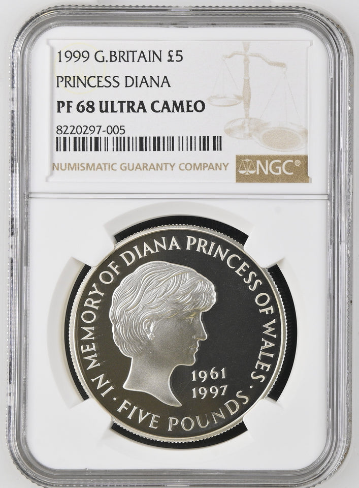 1999 FIVE POUND PRINCESS DIANA PF 68 ULTRA CAMEO - NGC OTHER COINS - Cambridgeshire Coins