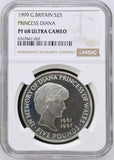 1999 PRINCESS DIANA SILVER PROOF £5 PF 68 ULTRA CAMEO NGC - NGC SILVER COINS - Cambridgeshire Coins