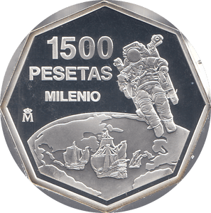 1999 SILVER MILLENIUM COIN 1500 PESETAS SPAIN ( PROOF ) - SILVER PROOF - Cambridgeshire Coins