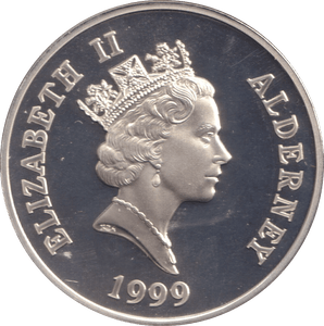 1999 SILVER PROOF 5 POUND ALDERNEY - SILVER WORLD COINS - Cambridgeshire Coins