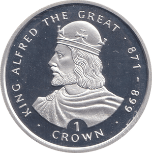 1999 SILVER PROOF ONE CROWN KING ALFRED THE GREAT - SILVER WORLD COINS - Cambridgeshire Coins