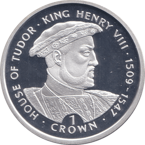 1999 SILVER PROOF ONE CROWN KING HENRY VIII - SILVER WORLD COINS - Cambridgeshire Coins