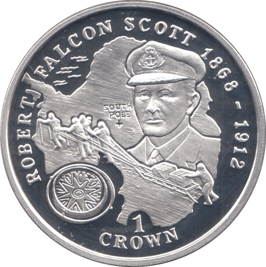 1999 SILVER PROOF ROBERT FALCON SCOTT COMMEMORATIVE CROWN ISLE OF MAN - SILVER WORLD COINS - Cambridgeshire Coins