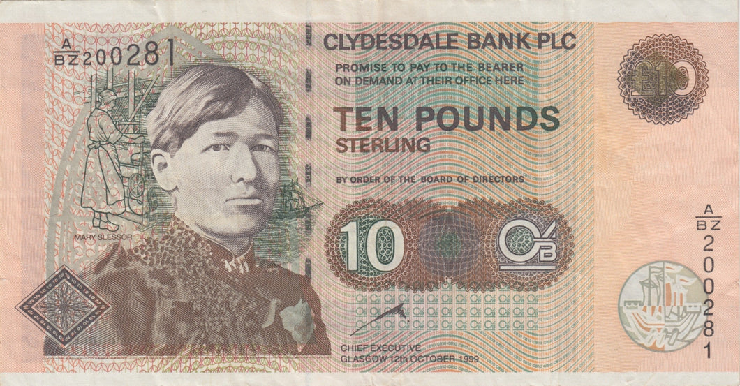 1999 TEN POUND CLYDESDALE BANK BANKNOTE REF SCOT - 76 - World Banknotes - Cambridgeshire Coins