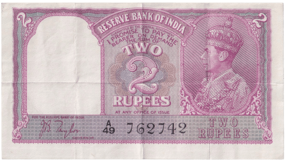 2 RUPEES BANKNOTE INDIA - WORLD BANKNOTES - Cambridgeshire Coins