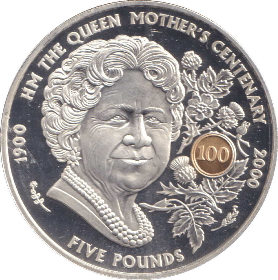 2000 SILVER FIVE POUNDS BAILIWICK OF GUERNSEY QUEEN MOTHERS CENTENARY - SILVER WORLD COINS - Cambridgeshire Coins