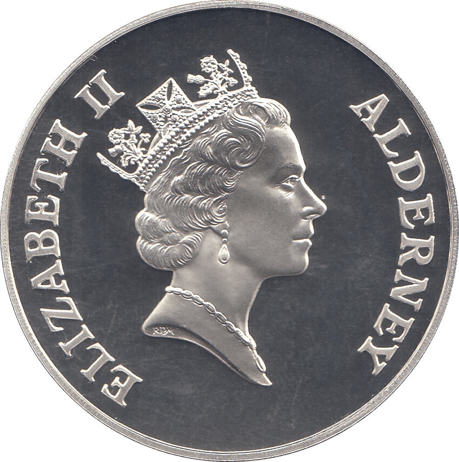 2000 SILVER MILLENNIUM COIN FIVE POUNDS ALDERNEY ( PROOF ) - SILVER PROOF - Cambridgeshire Coins