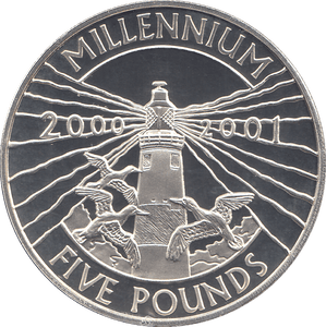 2000 SILVER MILLENNIUM COIN FIVE POUNDS ALDERNEY ( PROOF ) - SILVER PROOF - Cambridgeshire Coins