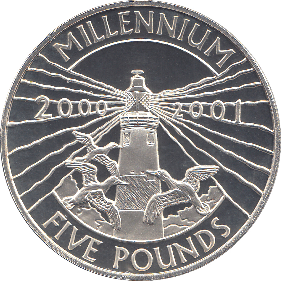 2000 SILVER MILLENNIUM COIN FIVE POUNDS ALDERNEY ( PROOF ) - SILVER PROOF - Cambridgeshire Coins