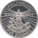 2000 SILVER MILLENNIUM COIN FIVE POUNDS ALDERNEY ( PROOF ) - SILVER PROOF - Cambridgeshire Coins