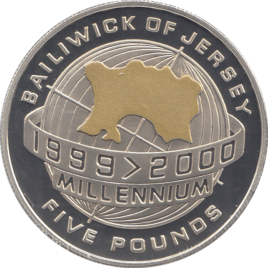 2000 SILVER MILLENNIUM COIN FIVE POUNDS JERSEY ( PROOF ) - SILVER PROOF - Cambridgeshire Coins