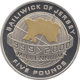 2000 SILVER MILLENNIUM COIN FIVE POUNDS JERSEY ( PROOF ) - SILVER PROOF - Cambridgeshire Coins