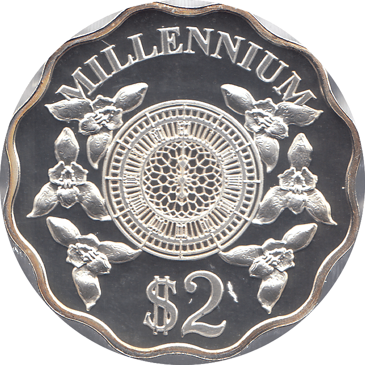 2000 SILVER MILLENNIUM COIN TWO DOLLARS CAYMAN ISLANDS ( PROOF ) - SILVER PROOF - Cambridgeshire Coins