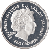 2000 SILVER PROOF BATTLE OF BRITAIN FIVE CROWNS TURKS AND CAICOS - SILVER WORLD COINS - Cambridgeshire Coins