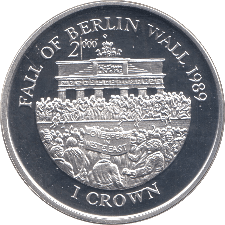 2000 SILVER PROOF FALL OF THE BERLIN WALL COMMEMORATIVE CROWN ISLE OF MAN - SILVER WORLD COINS - Cambridgeshire Coins