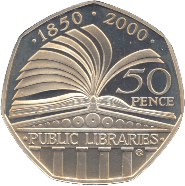 2000 SILVER PROOF FIFTY PENCE PUBLIC LIBRARIES - SILVER WORLD COINS - Cambridgeshire Coins