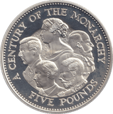2000 SILVER PROOF FIVE POUND CENTURY OF MONARCHY - SILVER WORLD COINS - Cambridgeshire Coins