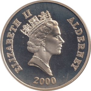 2000 SILVER PROOF FIVE POUNDS 60TH ANNIVERSARY OF THE BATTLE OF BRITAIN ALDERNEY - SILVER WORLD COINS - Cambridgeshire Coins