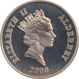 2000 SILVER PROOF FIVE POUNDS 60TH ANNIVERSARY OF THE BATTLE OF BRITAIN ALDERNEY - SILVER WORLD COINS - Cambridgeshire Coins