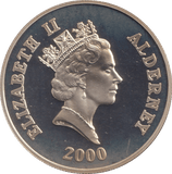 2000 SILVER PROOF FIVE POUNDS 60TH ANNIVERSARY OF THE BATTLE OF BRITAIN ALDERNEY - SILVER WORLD COINS - Cambridgeshire Coins