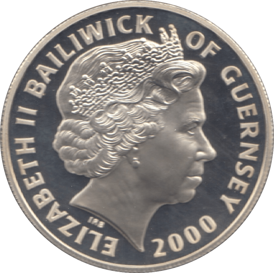 2000 SILVER PROOF FIVE POUNDS GUERNSEY - SILVER WORLD COINS - Cambridgeshire Coins