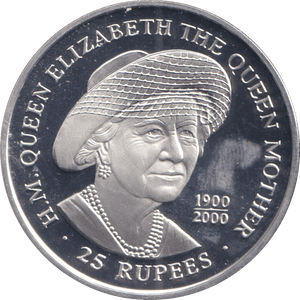 2000 SILVER TWENTY FIVE RUPEES REPUBLIC OF SEYCHELLES QUEEN MOTHER - SILVER WORLD COINS - Cambridgeshire Coins