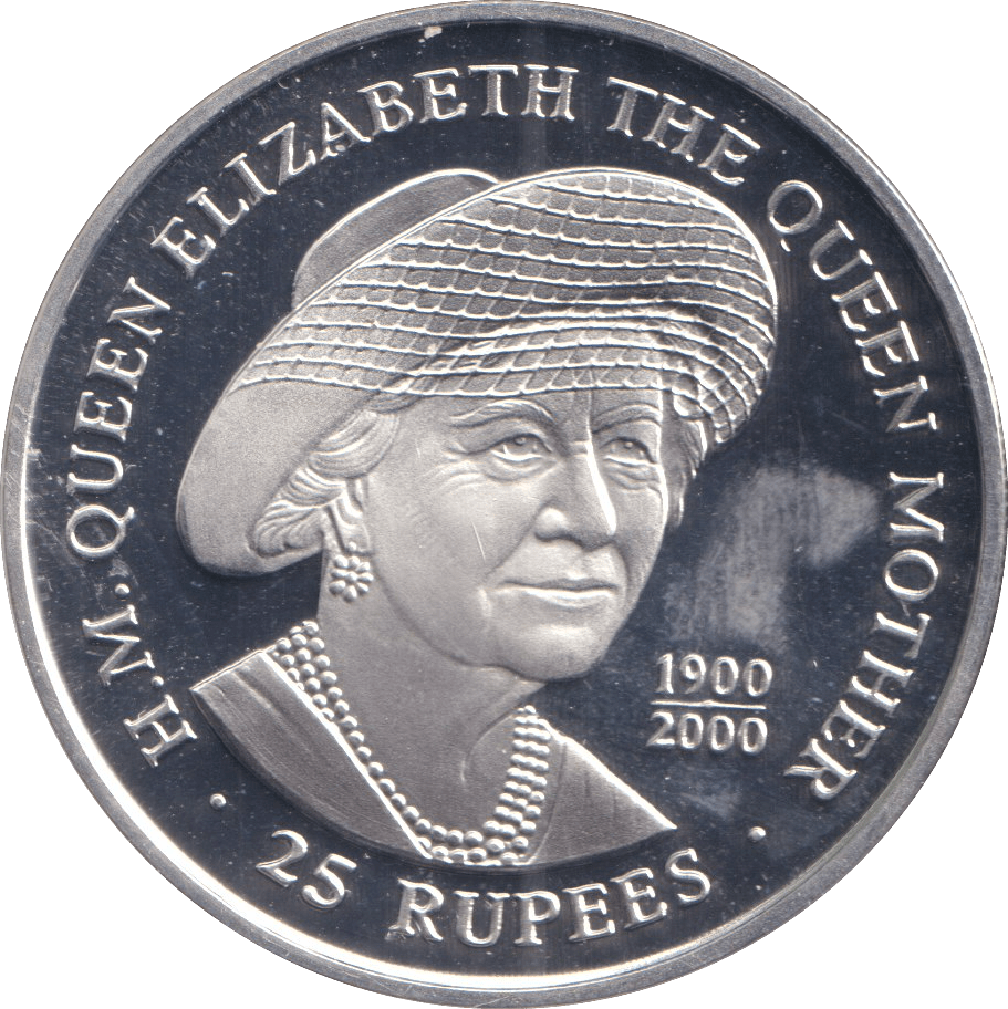 2000 SILVER TWENTY FIVE RUPEES REPUBLIC OF SEYCHELLES QUEEN MOTHER - SILVER WORLD COINS - Cambridgeshire Coins
