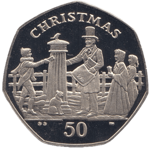 2001 CHRISTMAS 50P POSTMAN ISLE OF MAN ( PROOF ) 'BB' - 50P CHRISTMAS COINS - Cambridgeshire Coins