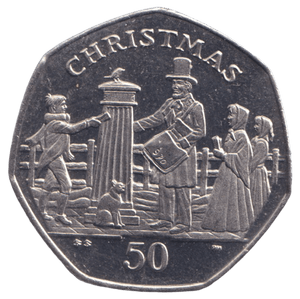 2001 CHRISTMAS 50P POSTMAN ISLE OF MAN ( UNC ) BB - 50P REGIONAL ISSUES - Cambridgeshire Coins