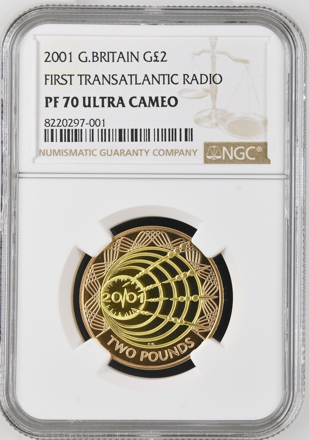 2001 GOLD PROOF TWO POUNDS FIRST TRANSATLANTIC RADIO (NGC) PF70 ULTRA CAMEO - NGC GOLD £2 - Cambridgeshire Coins