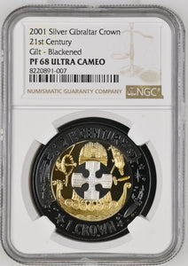 2001 SILVER GIBRALTAR 21ST CENTURY GILT - BLACKENED CROWN ( NGC ) PF 68 ULTRA CAMEO VERY SCARE - NGC GOLD COINS - Cambridgeshire Coins