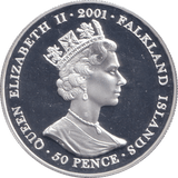 2001 SILVER PROOF FIFTY PENCE VICTORIA FALKLAND ISLANDS - SILVER WORLD COINS - Cambridgeshire Coins
