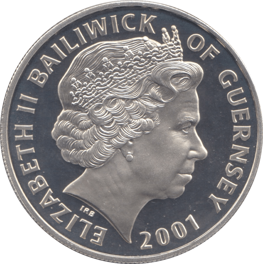 2001 SILVER PROOF FIVE POUNDS GUERNSEY - SILVER WORLD COINS - Cambridgeshire Coins