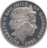 2001 SILVER PROOF FIVE POUNDS GUERNSEY - SILVER WORLD COINS - Cambridgeshire Coins
