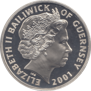 2001 SILVER PROOF FIVE POUNDS GUERNSEY - SILVER WORLD COINS - Cambridgeshire Coins