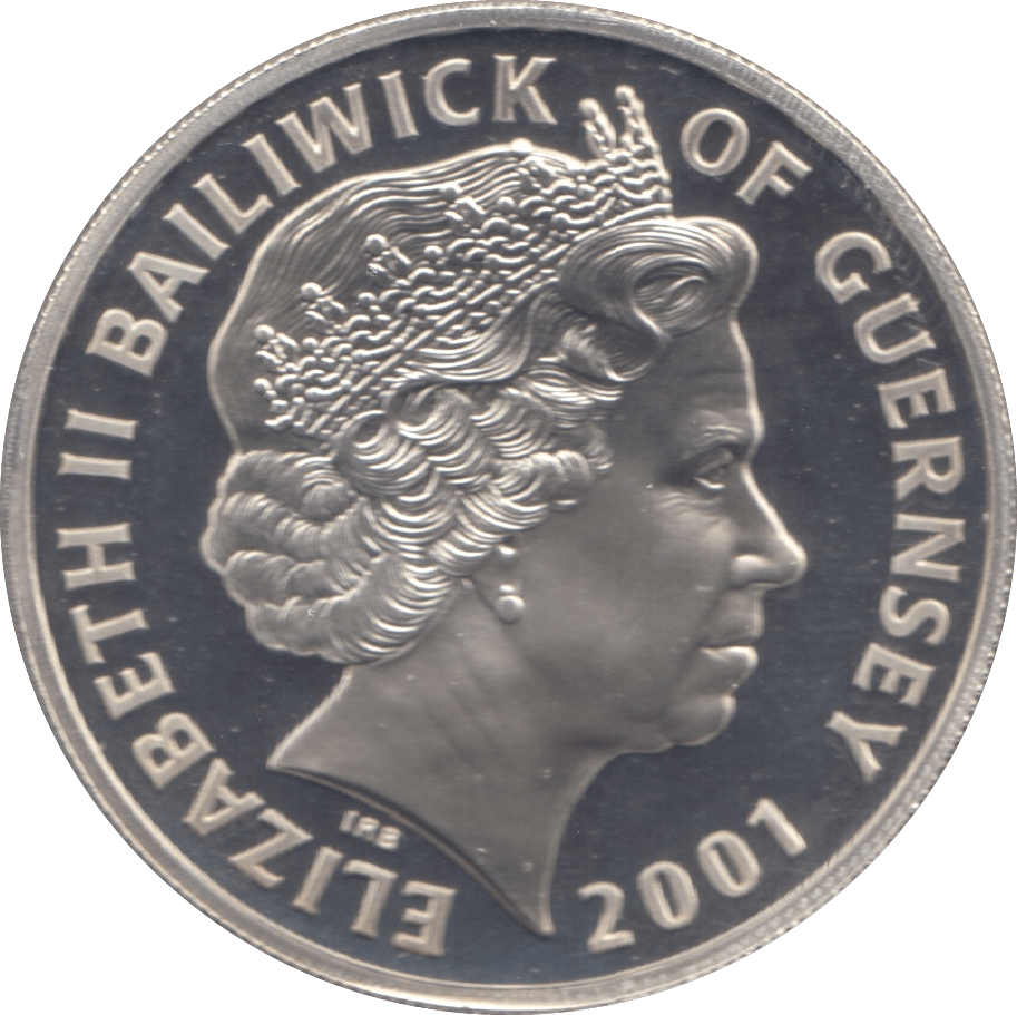 2001 SILVER PROOF FIVE POUNDS GUERNSEY - SILVER WORLD COINS - Cambridgeshire Coins