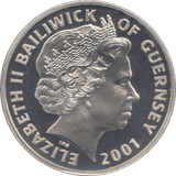 2001 SILVER PROOF FIVE POUNDS GUERNSEY - SILVER WORLD COINS - Cambridgeshire Coins