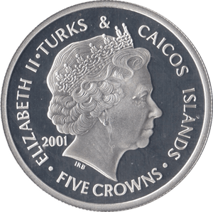 2001 SILVER PROOF QUEEN MOTHER FIVE CROWNS TURKS AND CAICOS - SILVER WORLD COINS - Cambridgeshire Coins