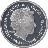 2001 SILVER PROOF QUEEN MOTHER FIVE CROWNS TURKS AND CAICOS - SILVER WORLD COINS - Cambridgeshire Coins