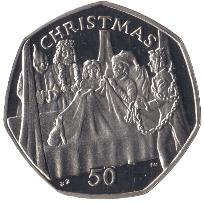 2002 CHRISTMAS 50P SCROOGE ISLE OF MAN ( PROOF ) 'BB' - 50P CHRISTMAS COINS - Cambridgeshire Coins