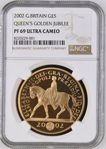 2002 GOLD PROOF £5 QUEEN'S GOLDEN JUBILEE (NGC) PF69 ULTRA CAMEO - NGC GOLD COINS - Cambridgeshire Coins